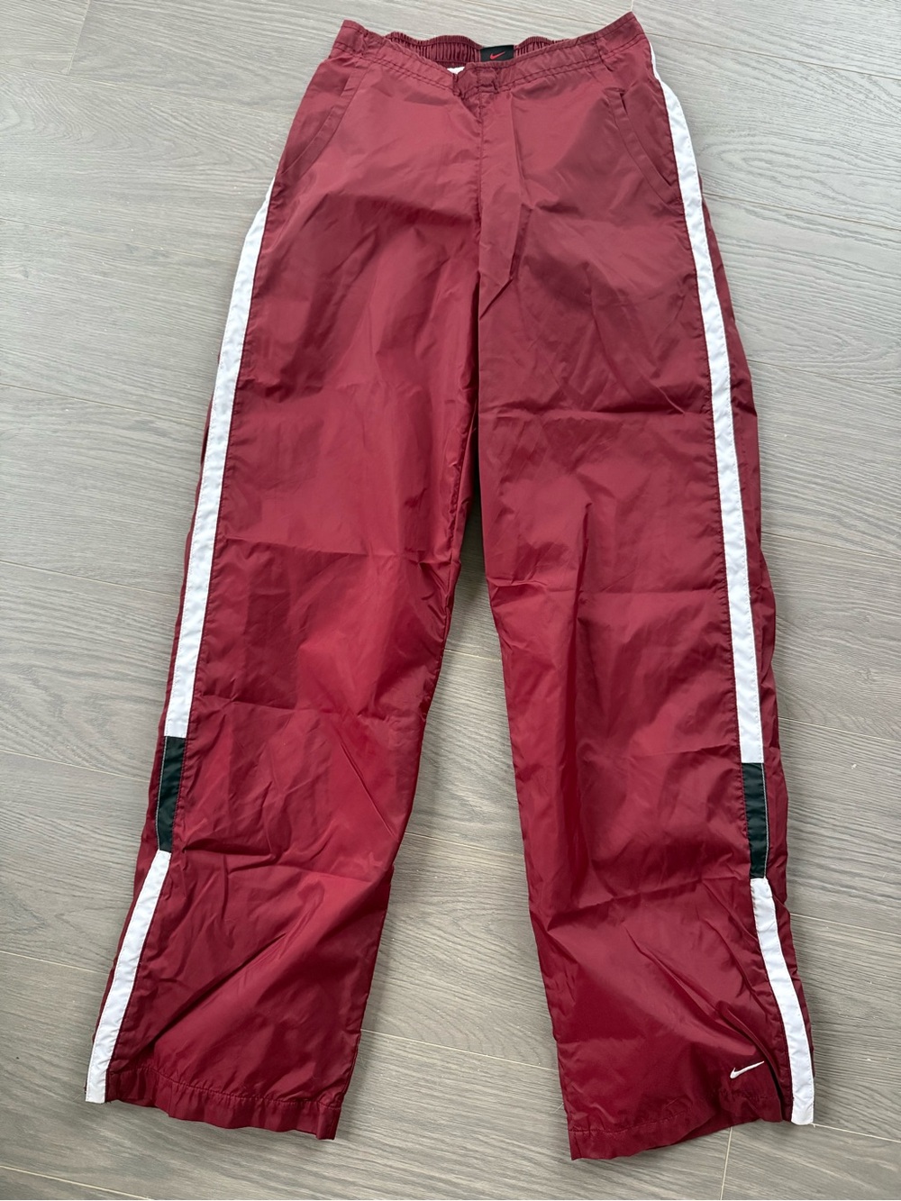 Vintage Nike maroon track pants with white and black stripes